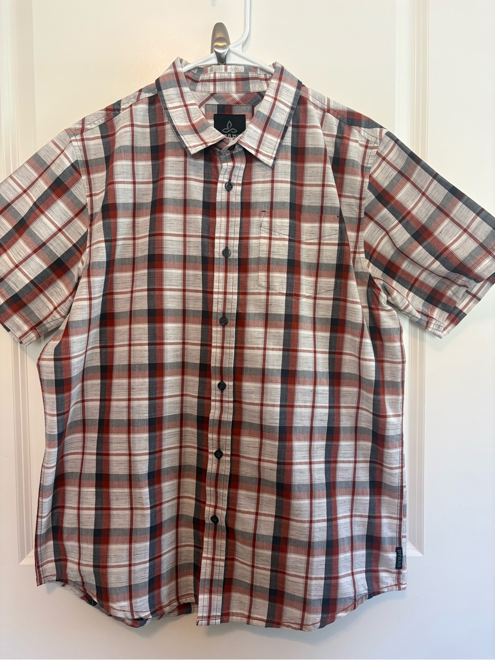Prana Short-Sleeve Plaid Button-Down Shirt - Red, Gray, White